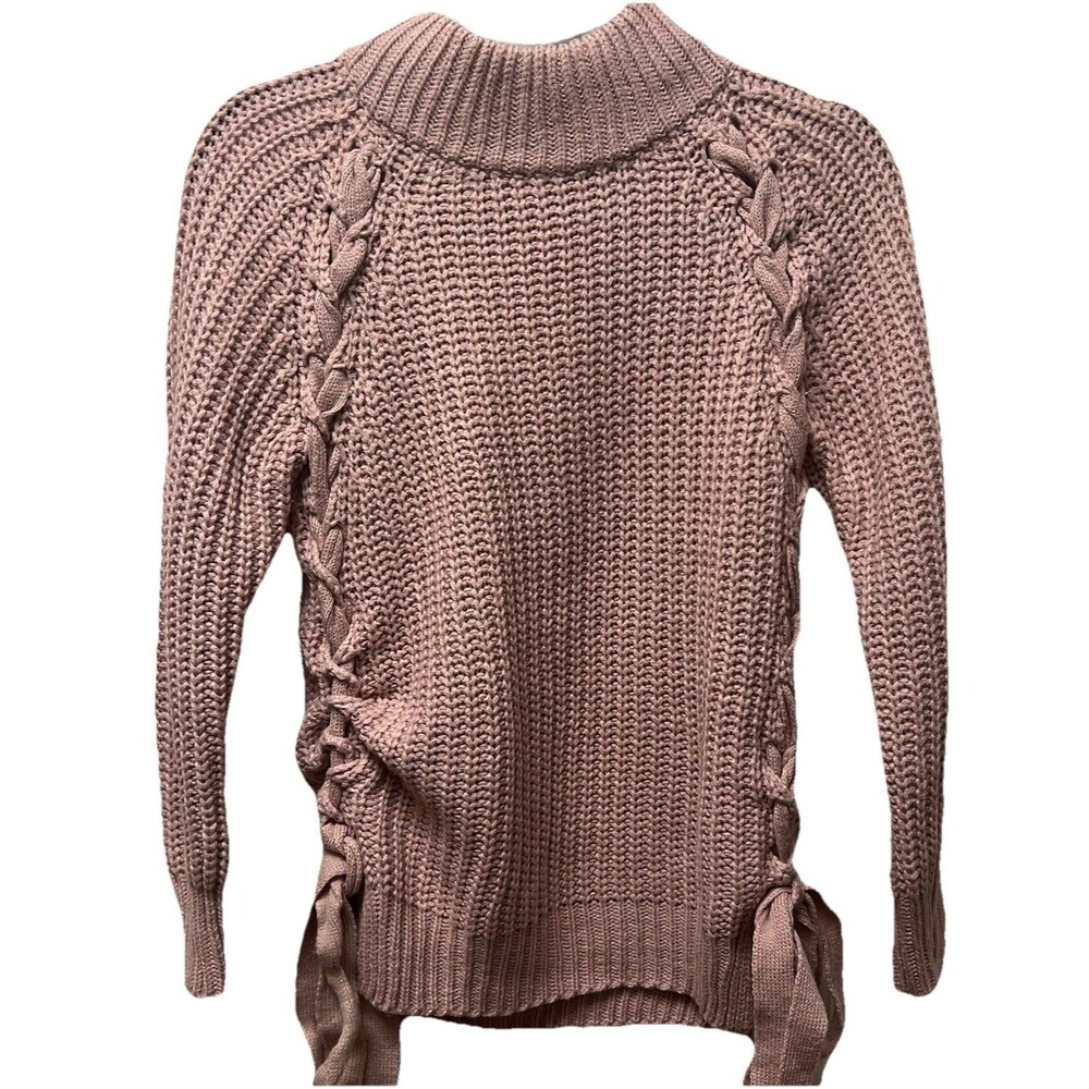 Sweet Rain Pink Chunky Knit Lace Up Side Tie Croquettes Barbiecore Sweater Small